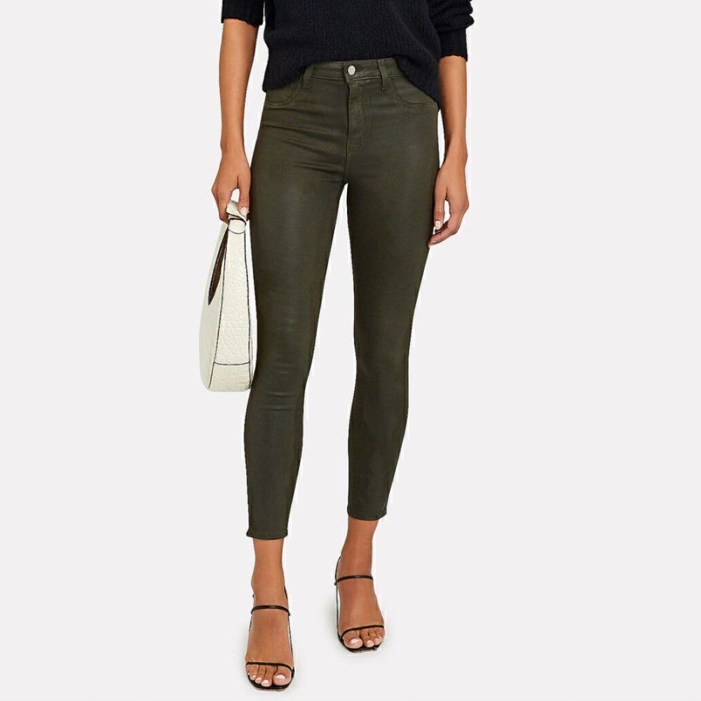 NEW L’AGENCE Margot High Rise Skinny Jeans in Army Coated Size 28
